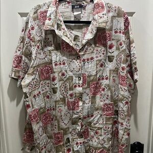 Tapestry Red and Tan Geometric Floral Shirt